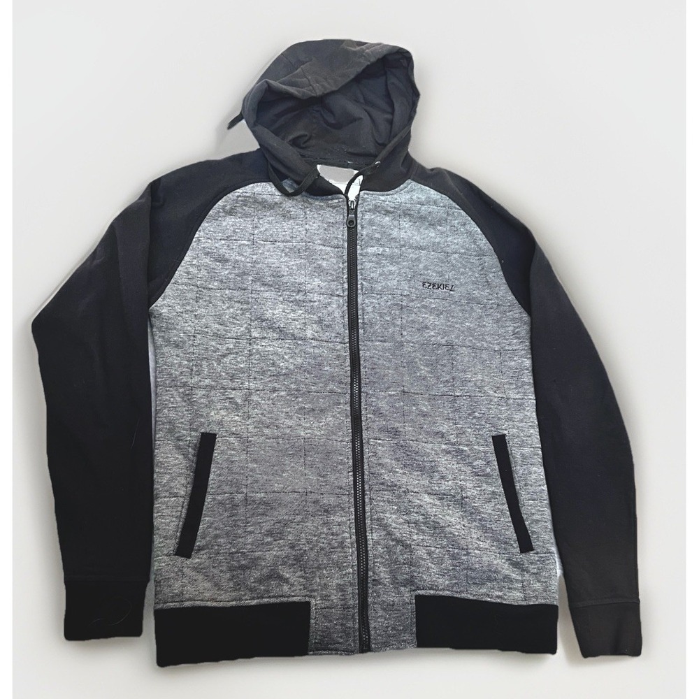 Ezekiel Quilted‎ Zip Up Hoodie Jacket Men's M Gray Black Cotton Blend EF133126Y